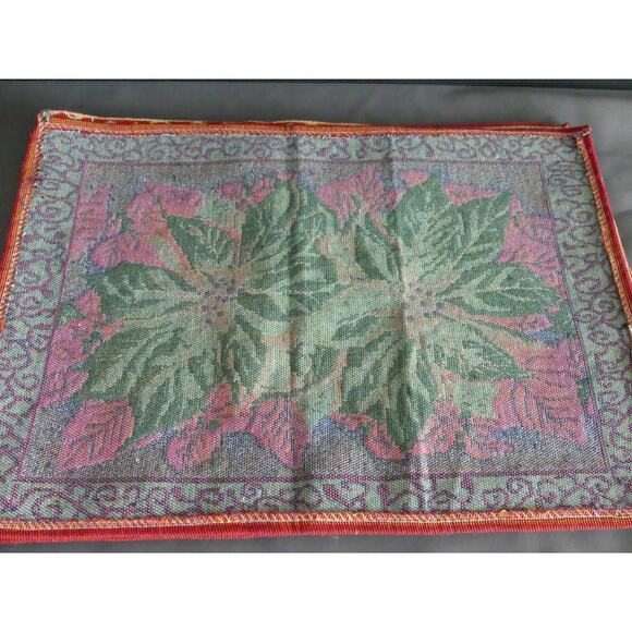 Set of 4 Poinsettia Christmas Placemats Woven Red Gold Trim Table Holiday Decor - Picture 4 of 6